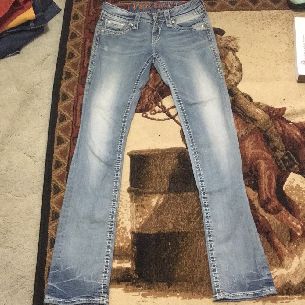 Light wash, straight leg Rock Revival, light wear